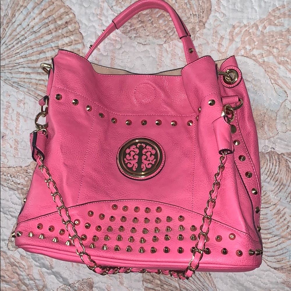 Chase Wells bright pink gold studded purse